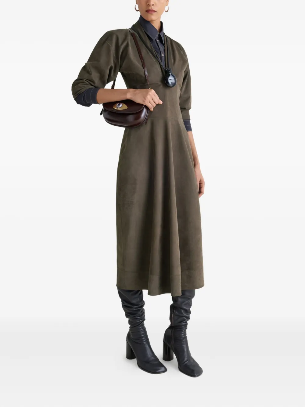 LEMAIRE Mini-jurk met cropped mouwen en V-hals Groen