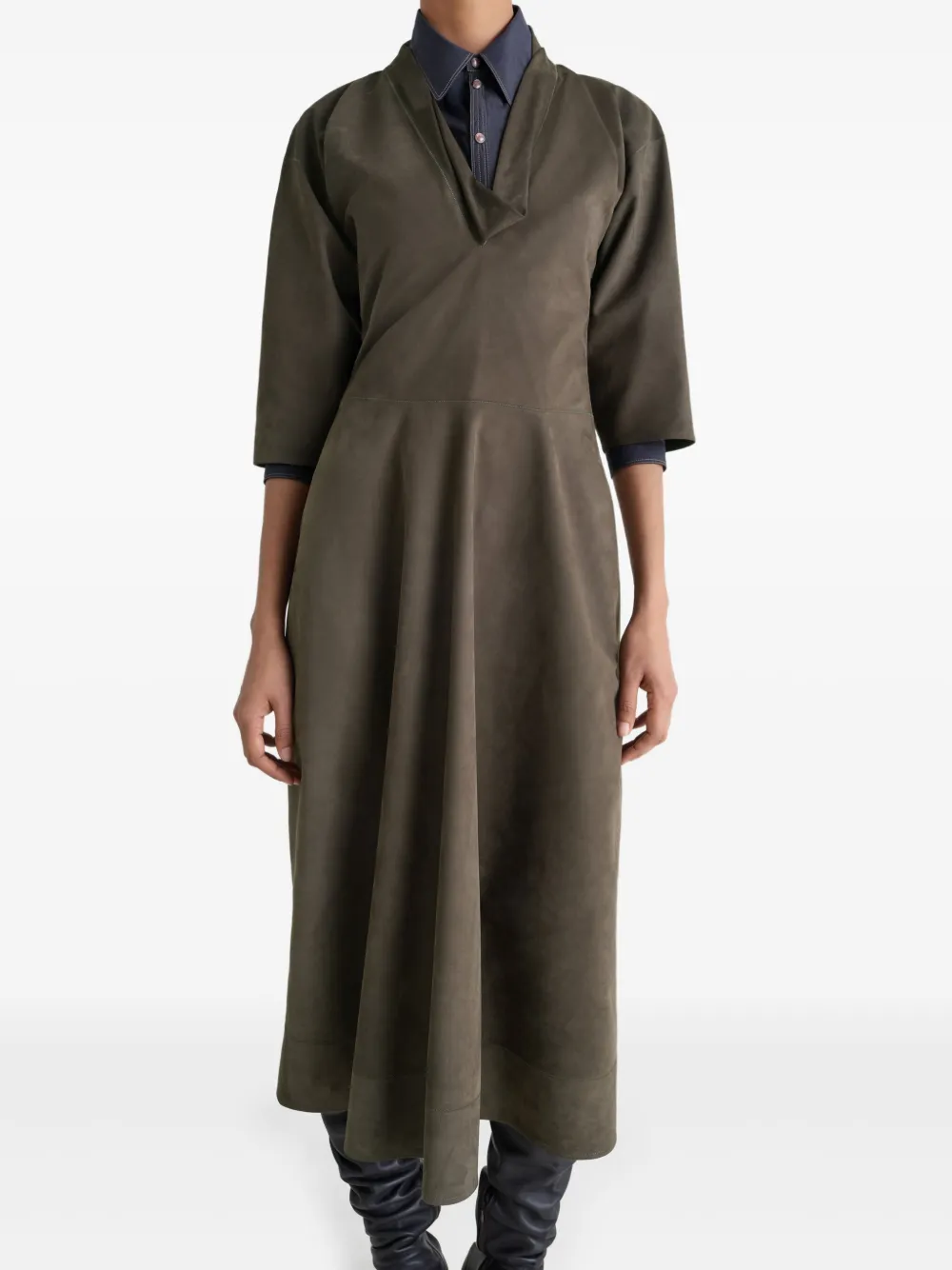 LEMAIRE Mini-jurk met cropped mouwen en V-hals - Groen