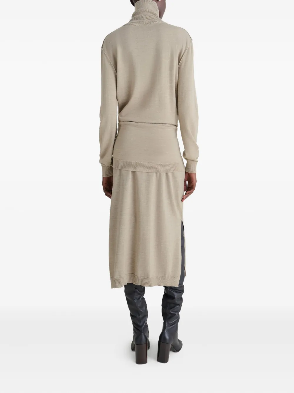 LEMAIRE Jurk met col en gestrikte taille Beige