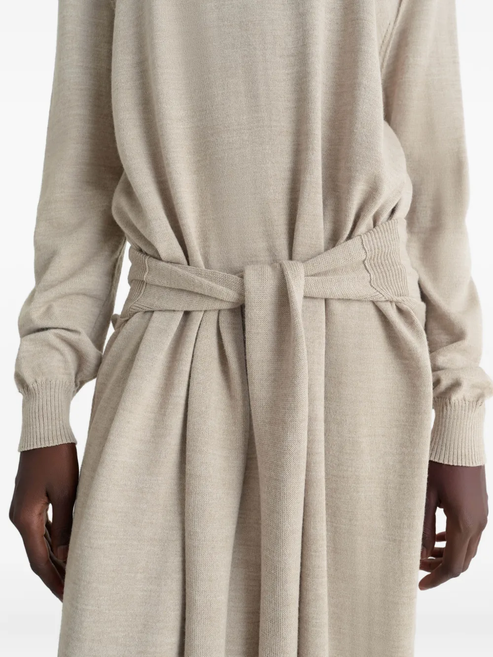LEMAIRE Jurk met col en gestrikte taille Beige