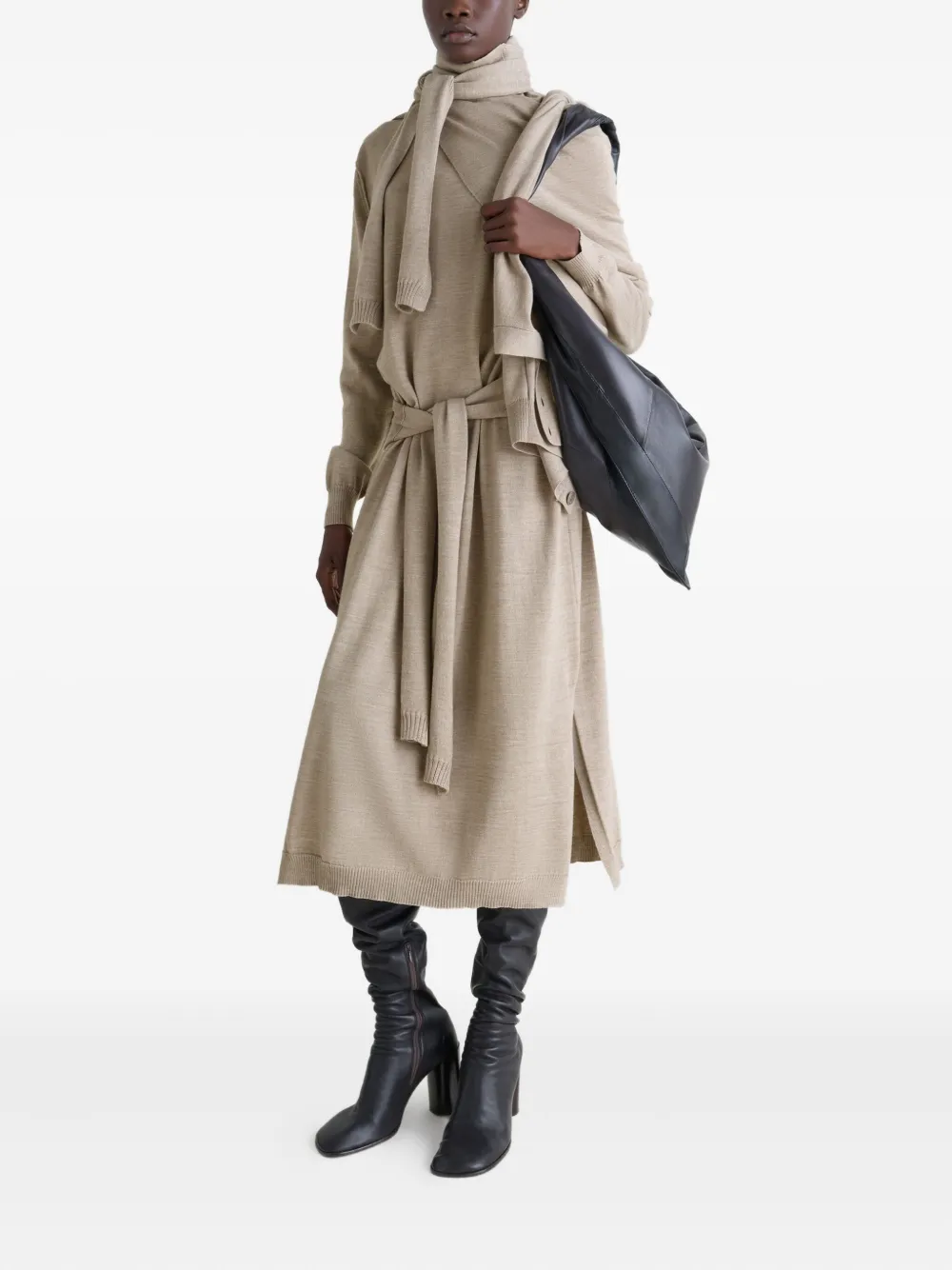 LEMAIRE Jurk met col en gestrikte taille Beige