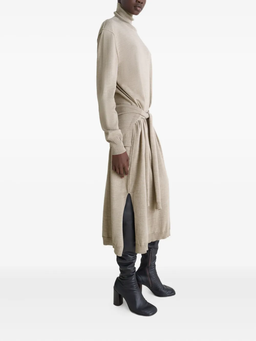 LEMAIRE Jurk met col en gestrikte taille Beige