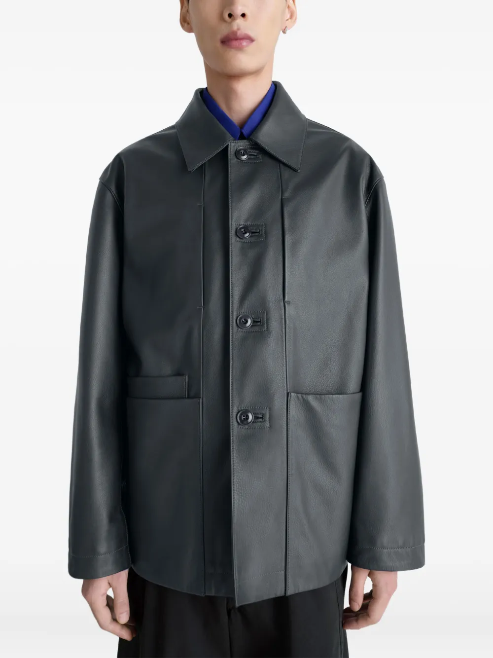 Lemaire Buttoned Leather Jacket In Black