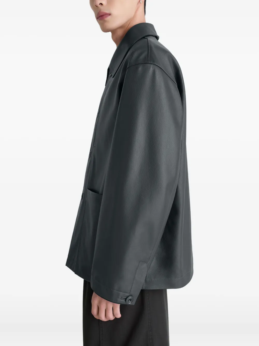 Lemaire Buttoned Leather Jacket In Black