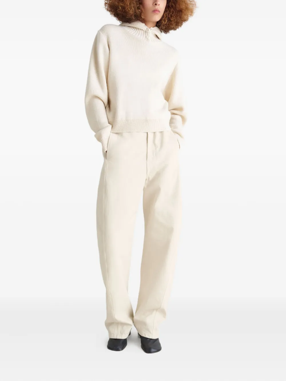 LEMAIRE Ribgebreide trui met knopen Beige