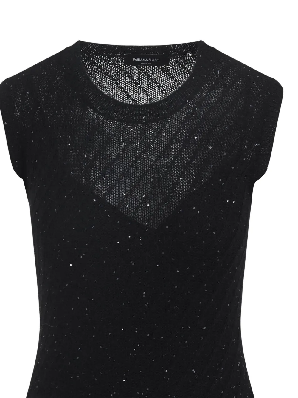 Fabiana Filippi Mouwloze jurk verfraaid met glitters 825 NERO