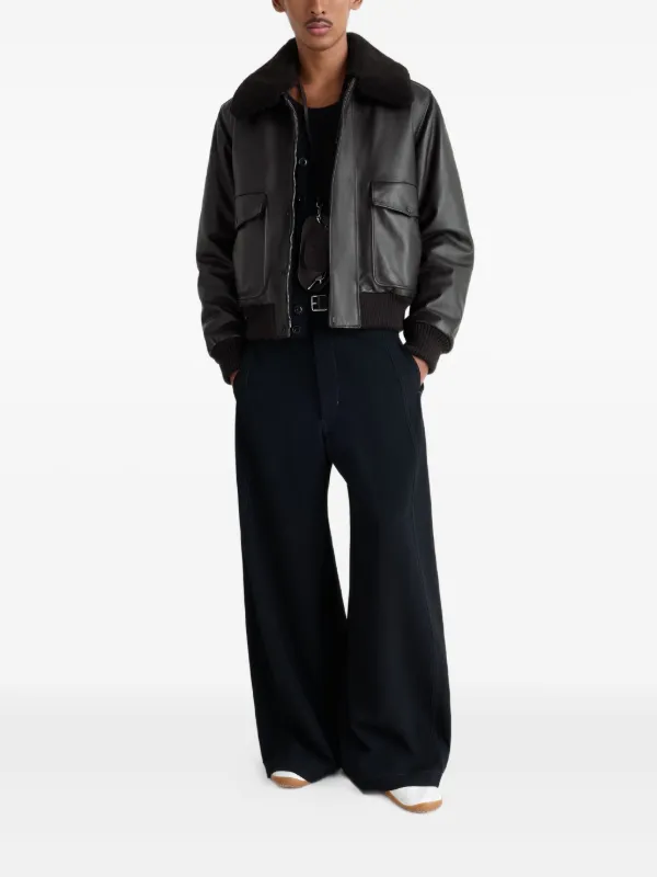 LEMAIRE ファーカラー レザージャケット | ブラック | FARFETCH JP