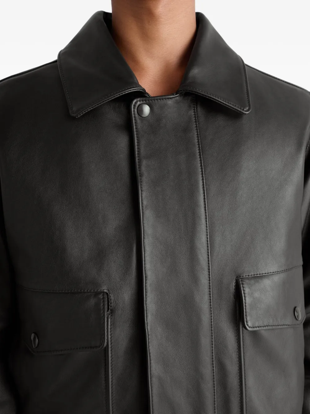 Lemaire Sheepskin-collar Leather Jacket In Gray