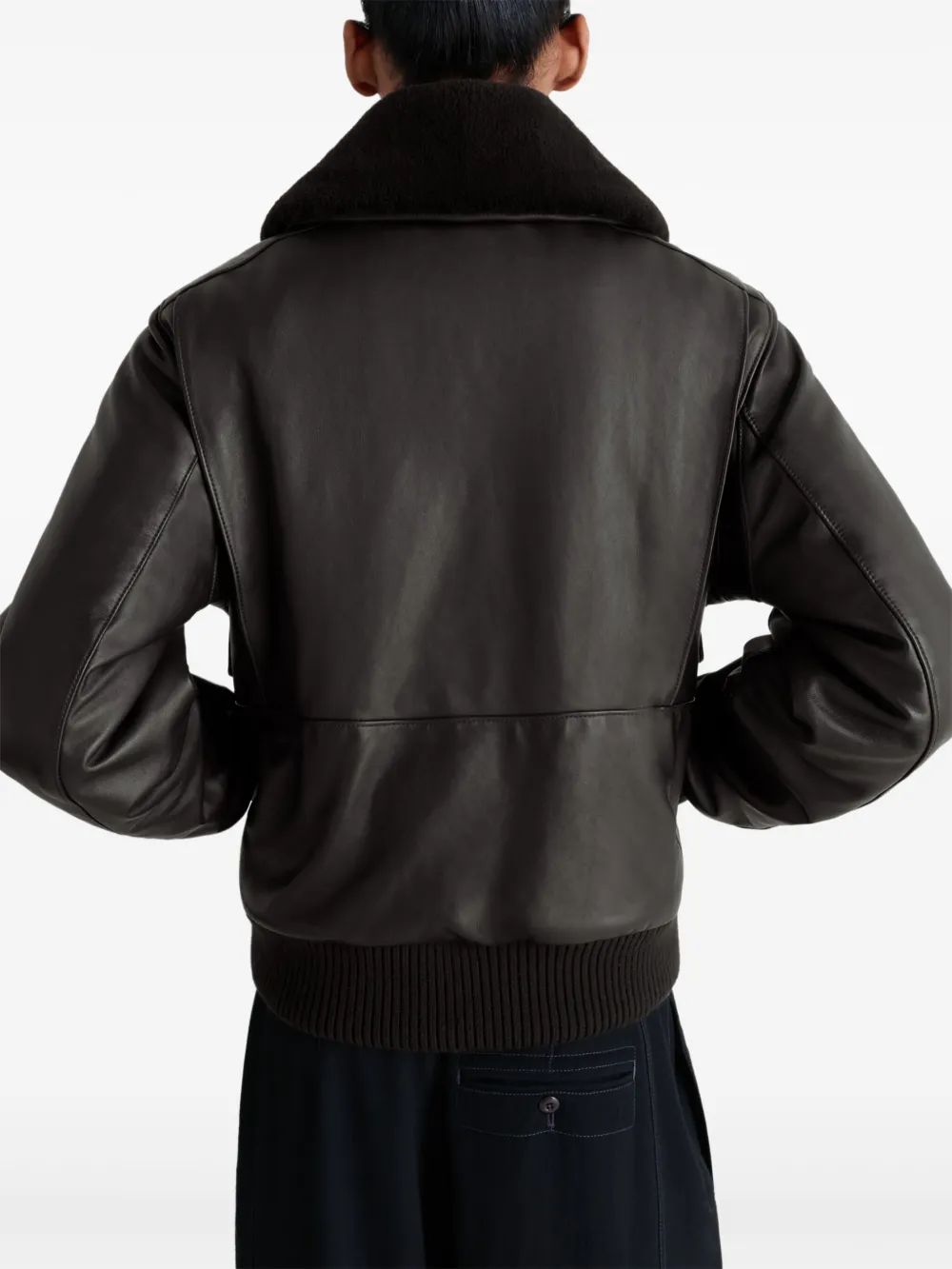 Lemaire Sheepskin-collar Leather Jacket In Gray