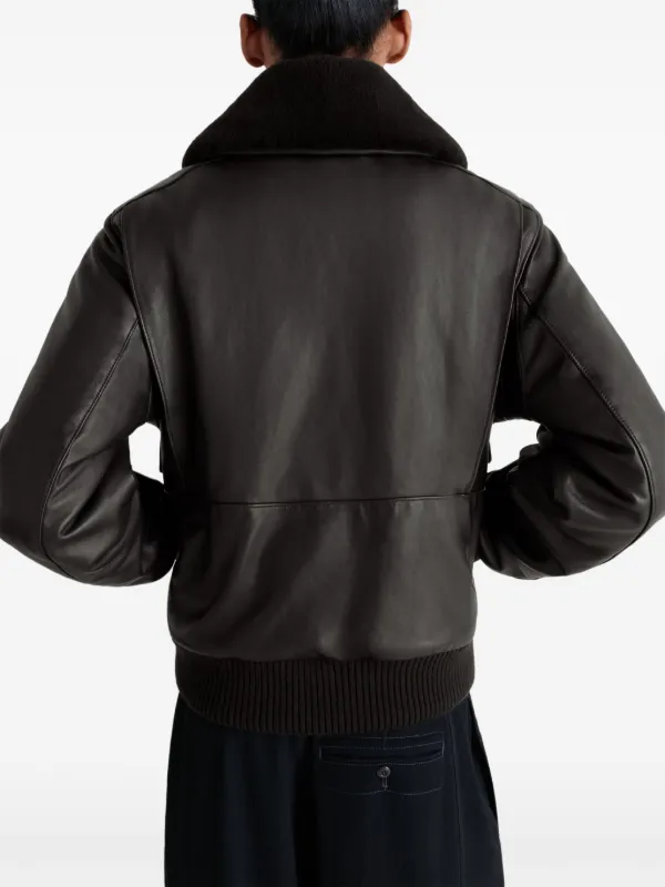 LEMAIRE fur-collar Leather Jacket | Black | FARFETCH IN
