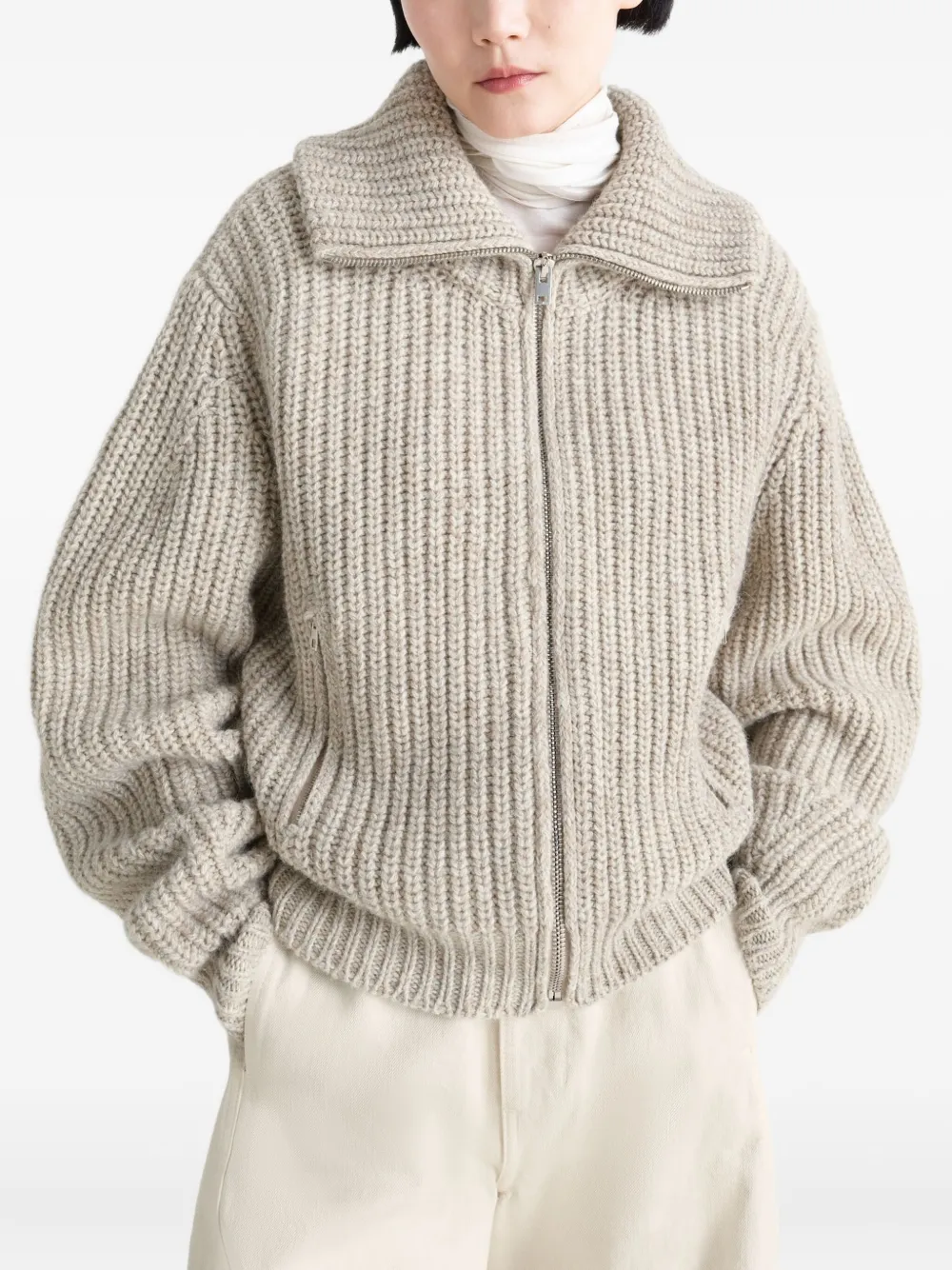 LEMAIRE Geribbelde vest met hoge hals en rits Beige