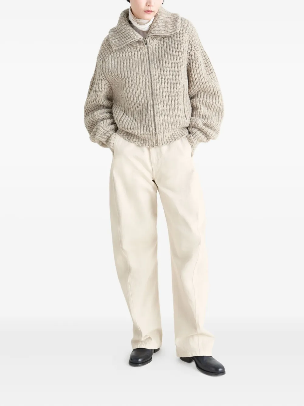 LEMAIRE Geribbelde vest met hoge hals en rits Beige