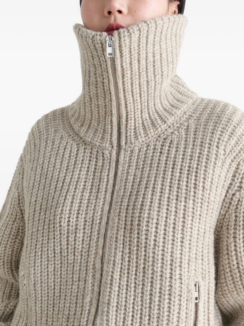 LEMAIRE Geribbelde vest met hoge hals en rits Beige