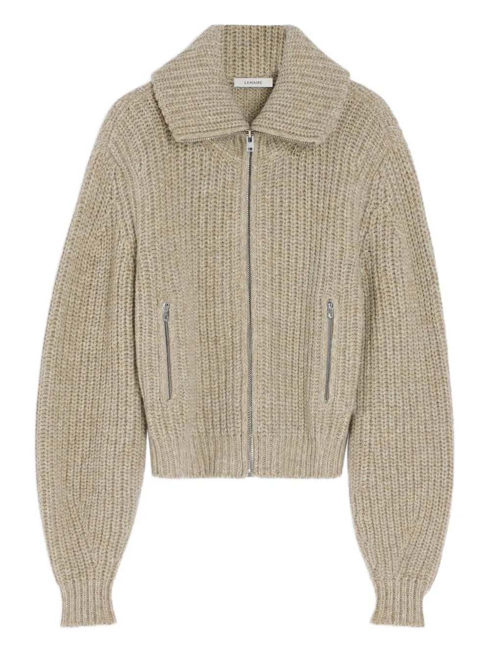 Lemaire Ribbed High-neck Zip Cardigan In Brown