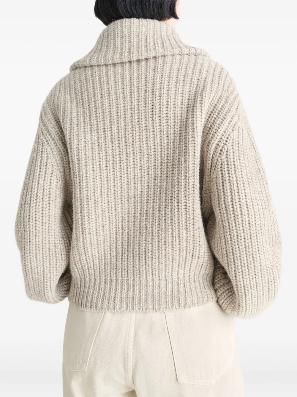 LEMAIRE Geribbelde vest met hoge hals en rits Beige