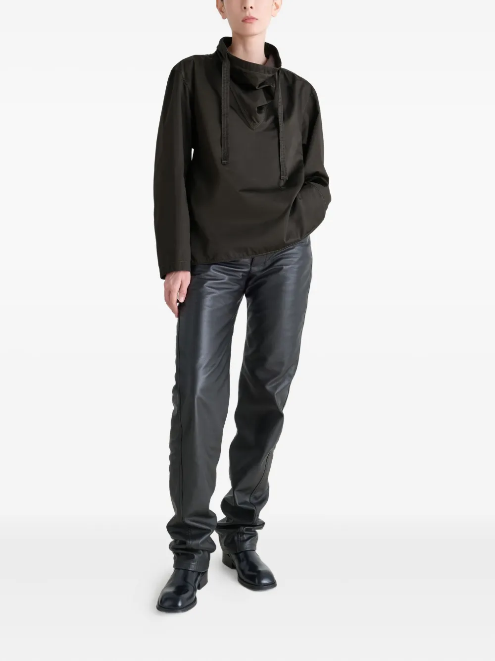 LEMAIRE Blouse met hoge hals en trekkoord - Bruin