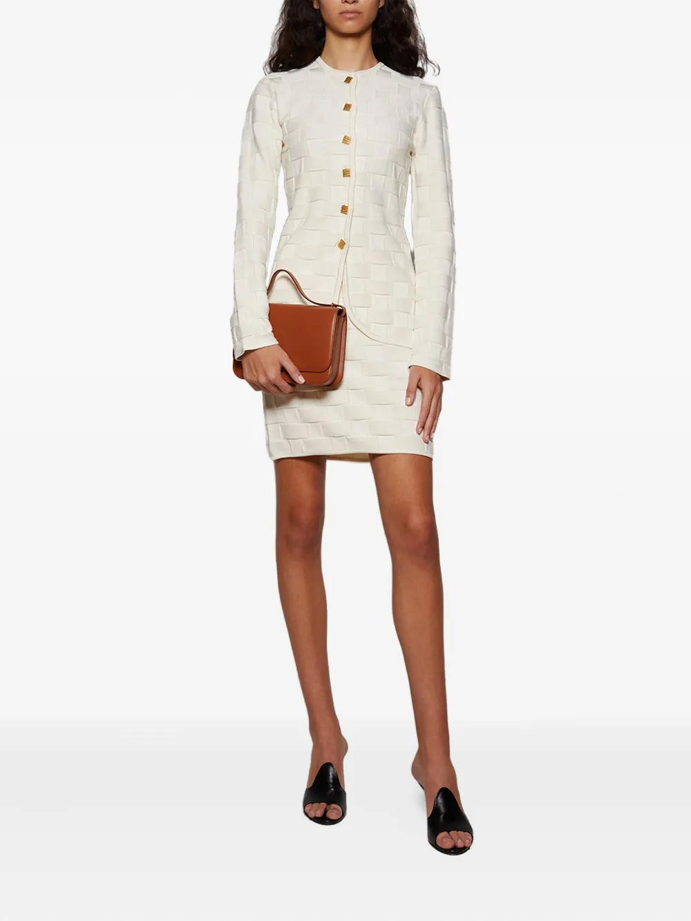 TOVE Ash knitted brick-pattern mini skirt - Wit