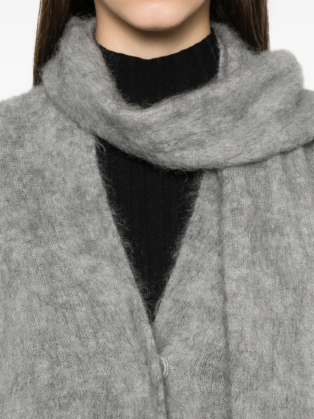 Forte Forte Open Front Cardigan Attached Scarf In Gray
