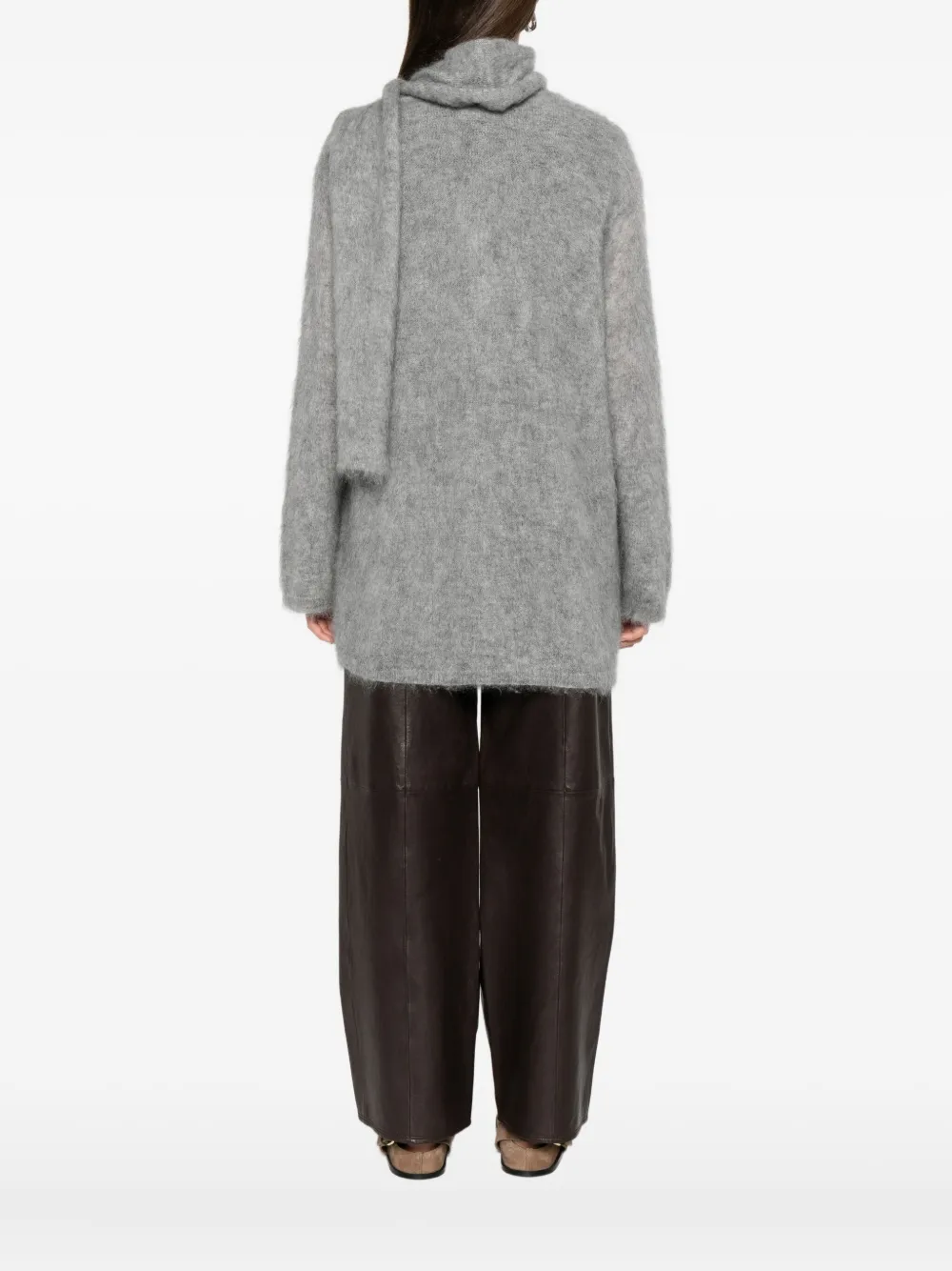 Forte Forte Open Front Cardigan Attached Scarf In Gray