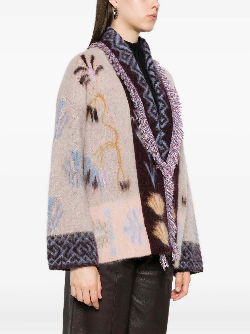 Forte Forte Fringed Patterned Cardigan In Neutral