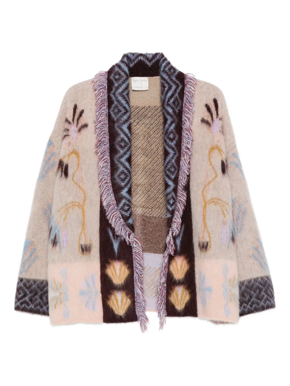 Forte Forte Fringed Patterned Cardigan In Neutral