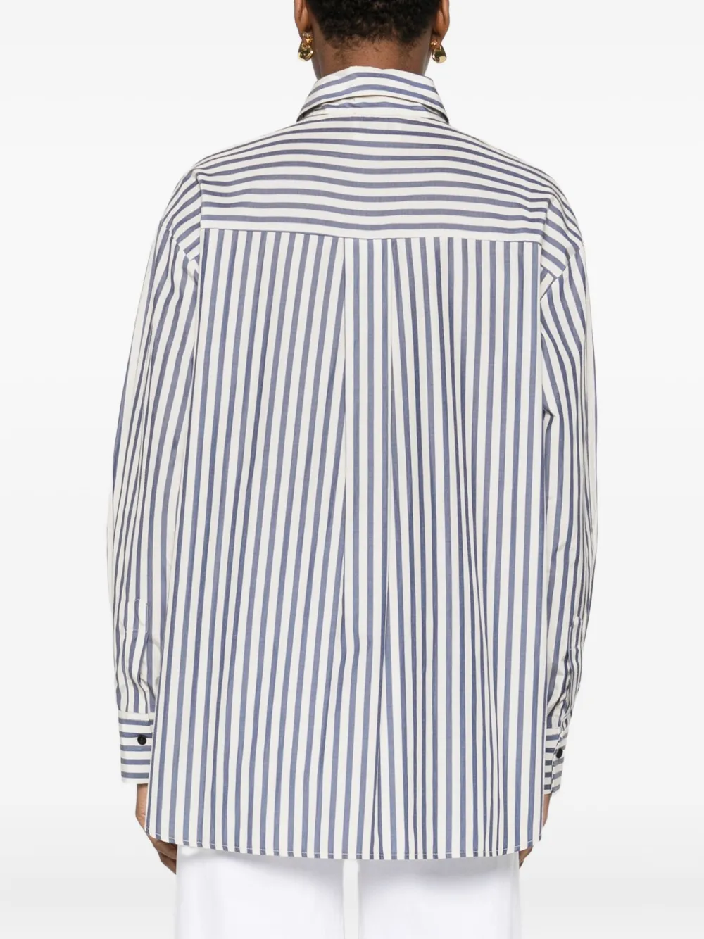 Forte Forte Striped Long Sleeve Top With Curved Hem In Gray