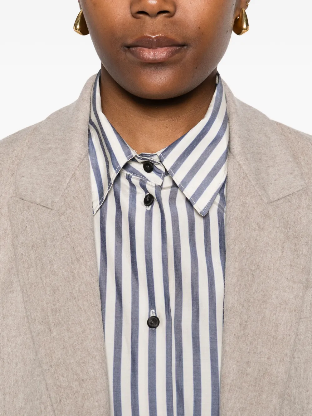 Forte Forte Striped Long Sleeve Top With Curved Hem In Gray