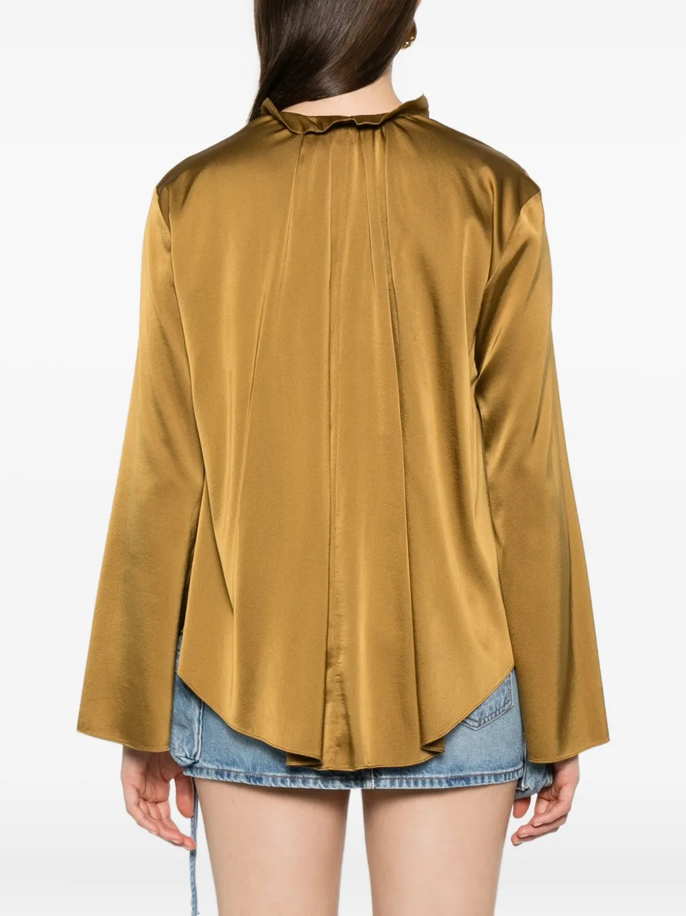 Forte Forte Soft Silk Blend Green Blouse In Brown