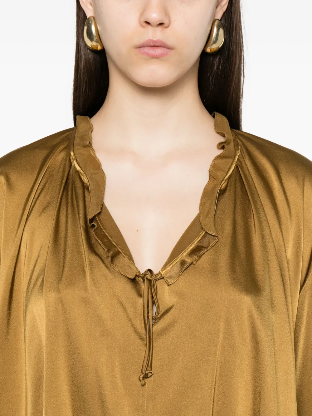 Forte Forte Soft Silk Blend Green Blouse In Brown