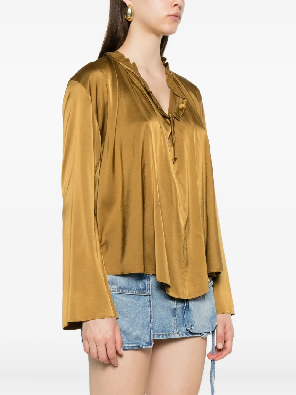 Forte Forte Soft Silk Blend Green Blouse In Brown