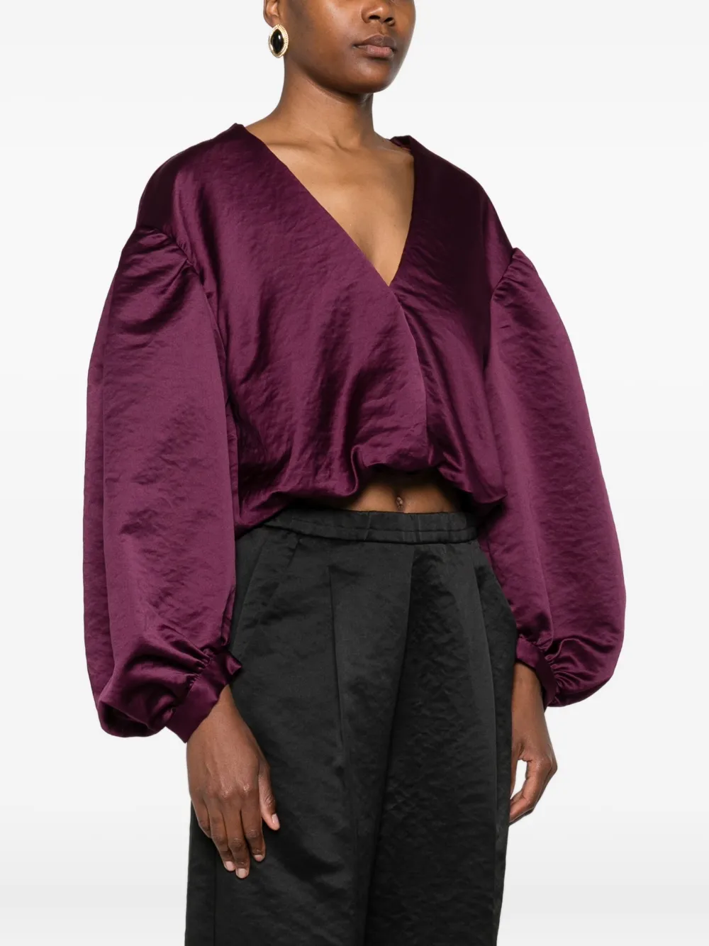 Forte Forte Balloon-sleeve V-neck Top In Burgundy