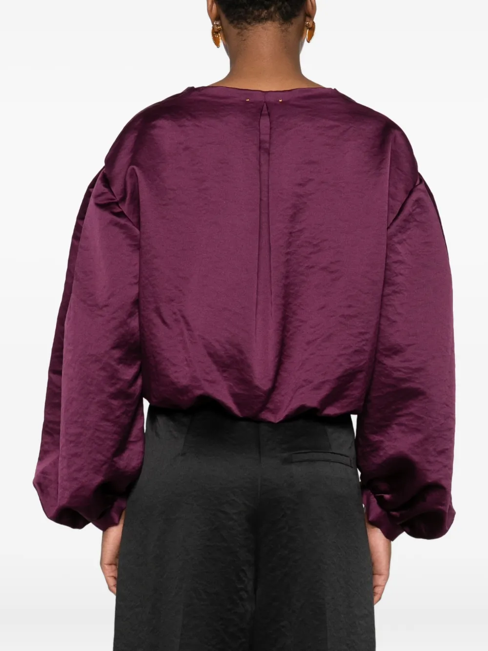 Forte Forte Balloon-sleeve V-neck Top In Burgundy