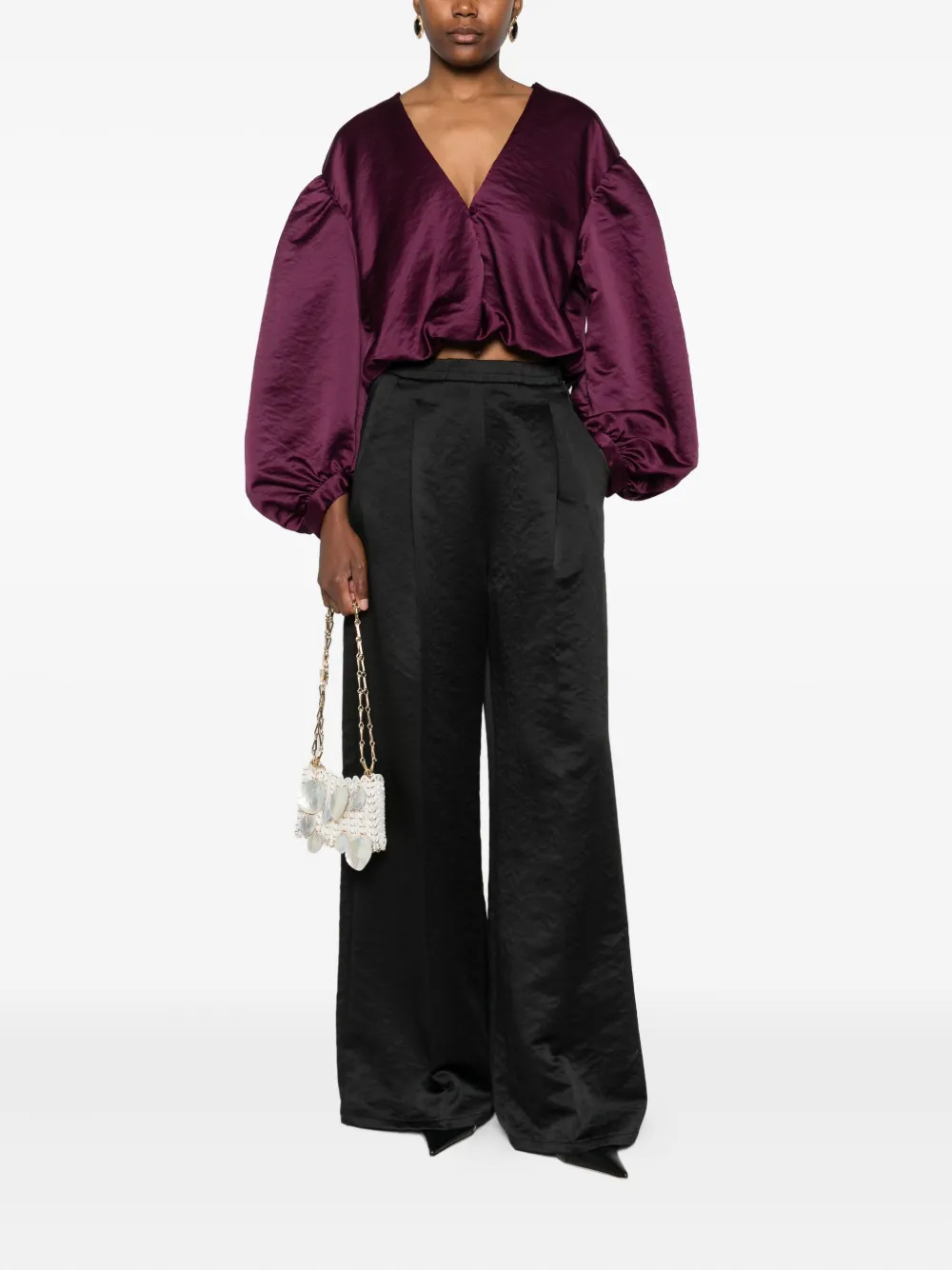 Forte Forte Balloon-sleeve V-neck Top In Burgundy