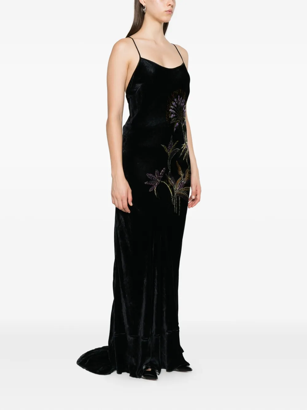 Forte Fluwelen jurk met borduurwerk Blauw