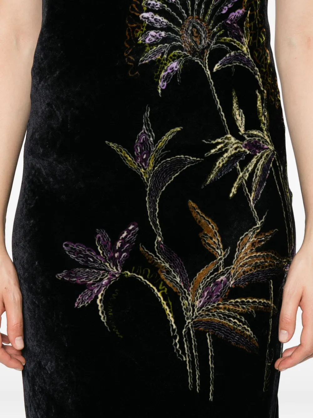 Forte Fluwelen jurk met borduurwerk Blauw