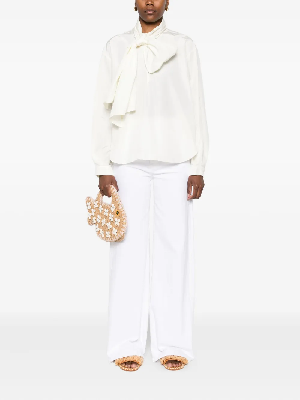 Forte Forte Blouse met strikkraag - Beige