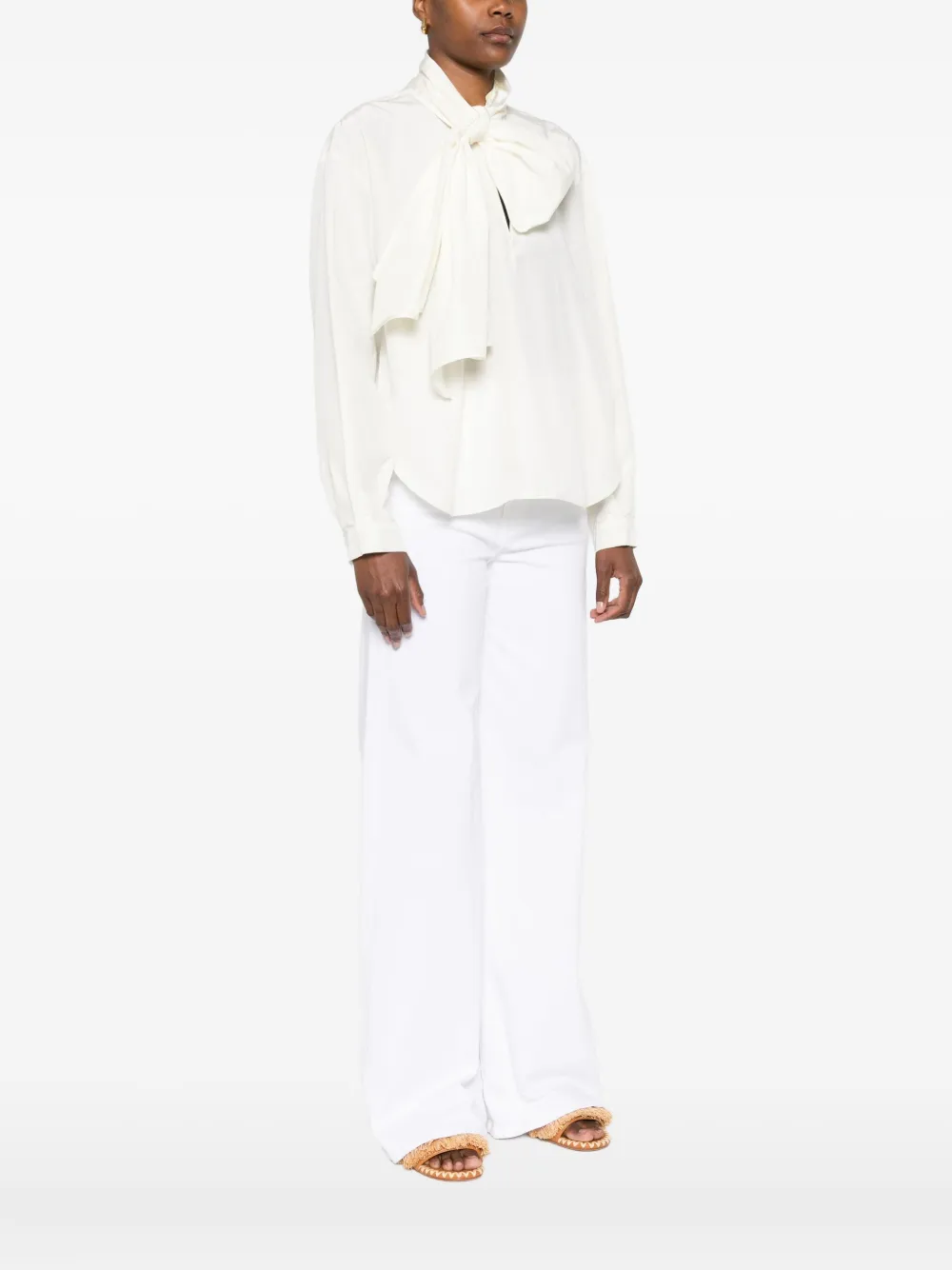 Forte Blouse met strikkraag Beige