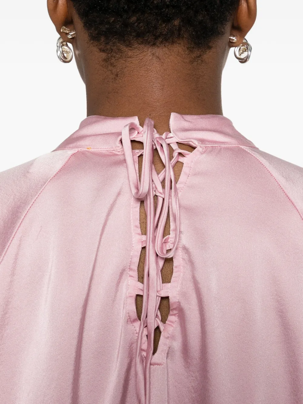 Forte Forte Lace-up Cropped Blouse In Pink