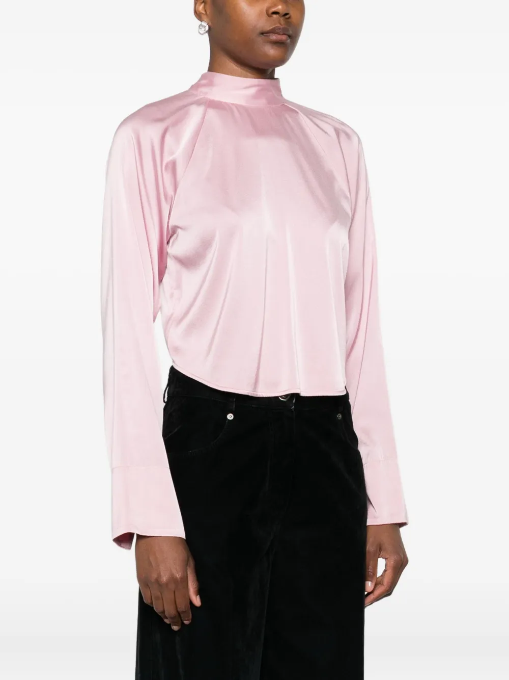 Forte Forte Lace-up Cropped Blouse In Pink