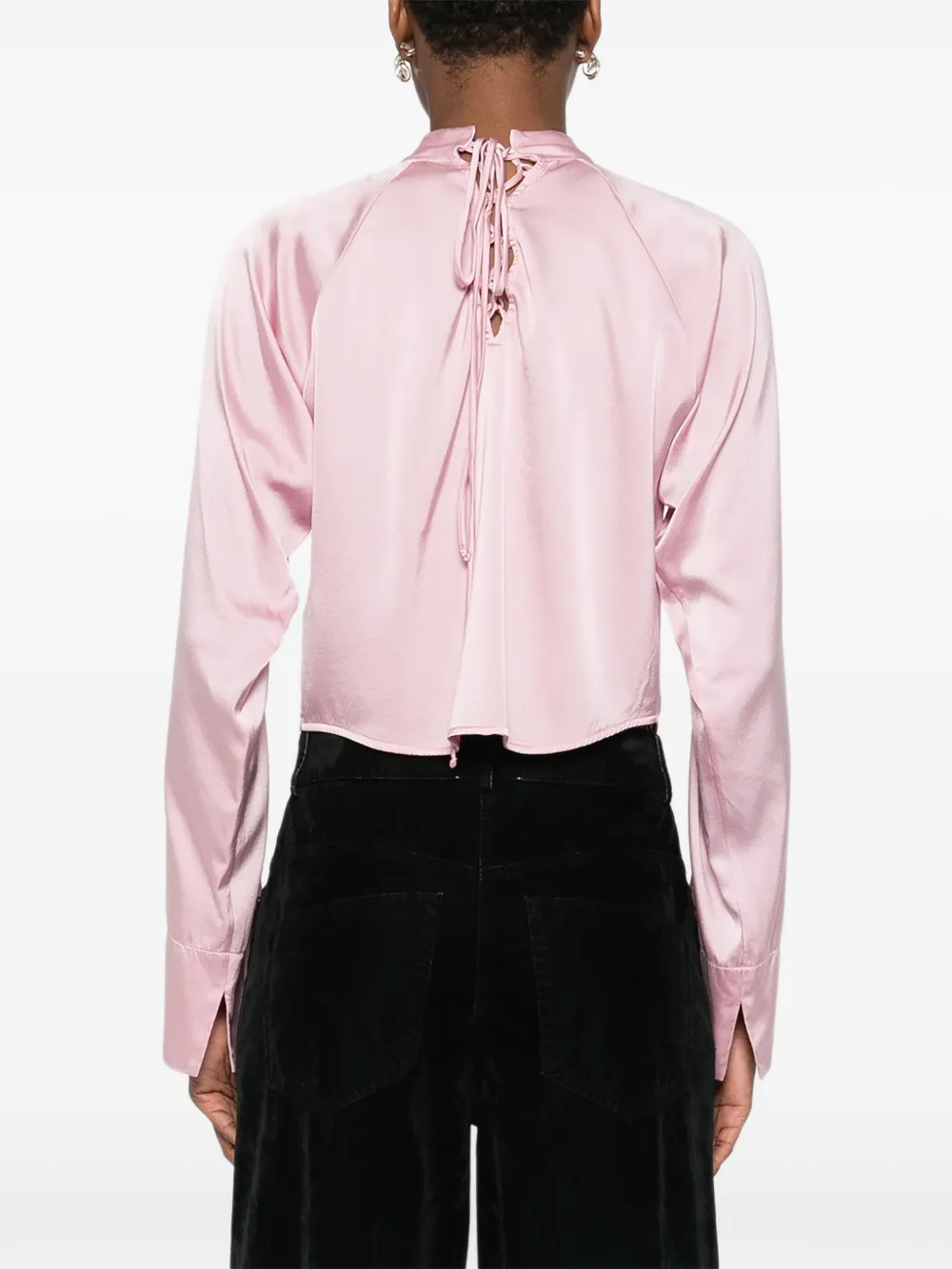 Forte Forte Lace-up Cropped Blouse In Pink