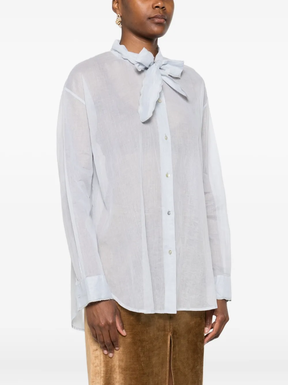 Forte Forte Relaxed Fit Cotton Shirt With Tie Detail In Blue