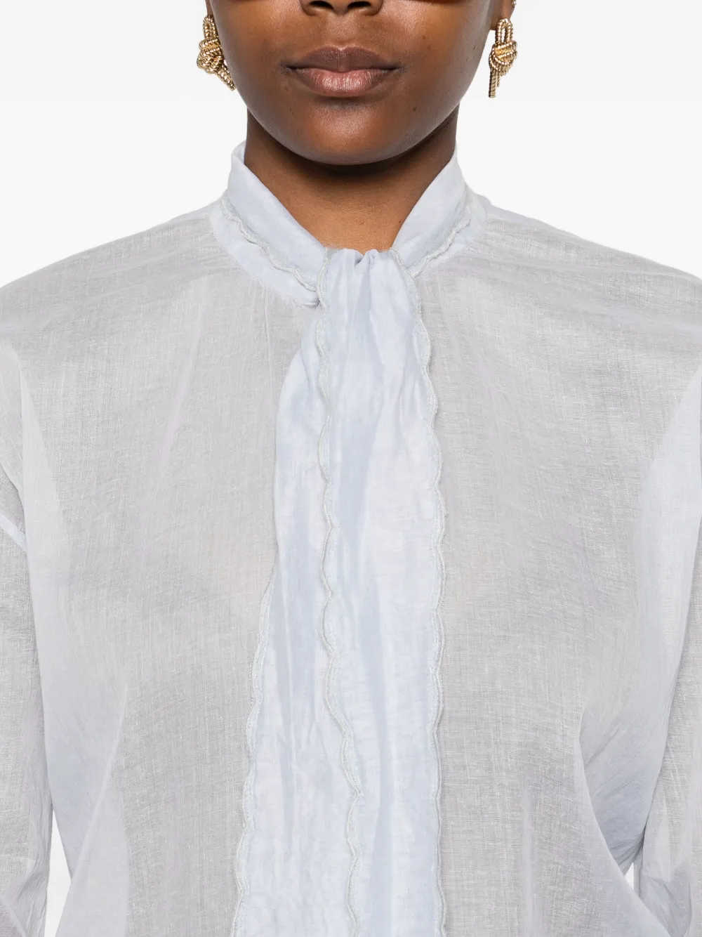 Forte Forte Relaxed Fit Cotton Shirt With Tie Detail In Blue