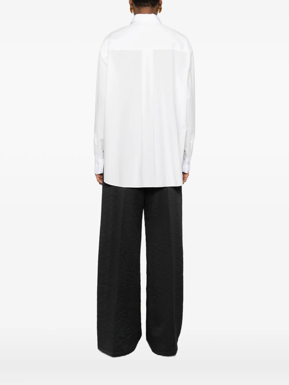 Forte Forte Long Sleeve Top With Curved Hem And Pocket In White