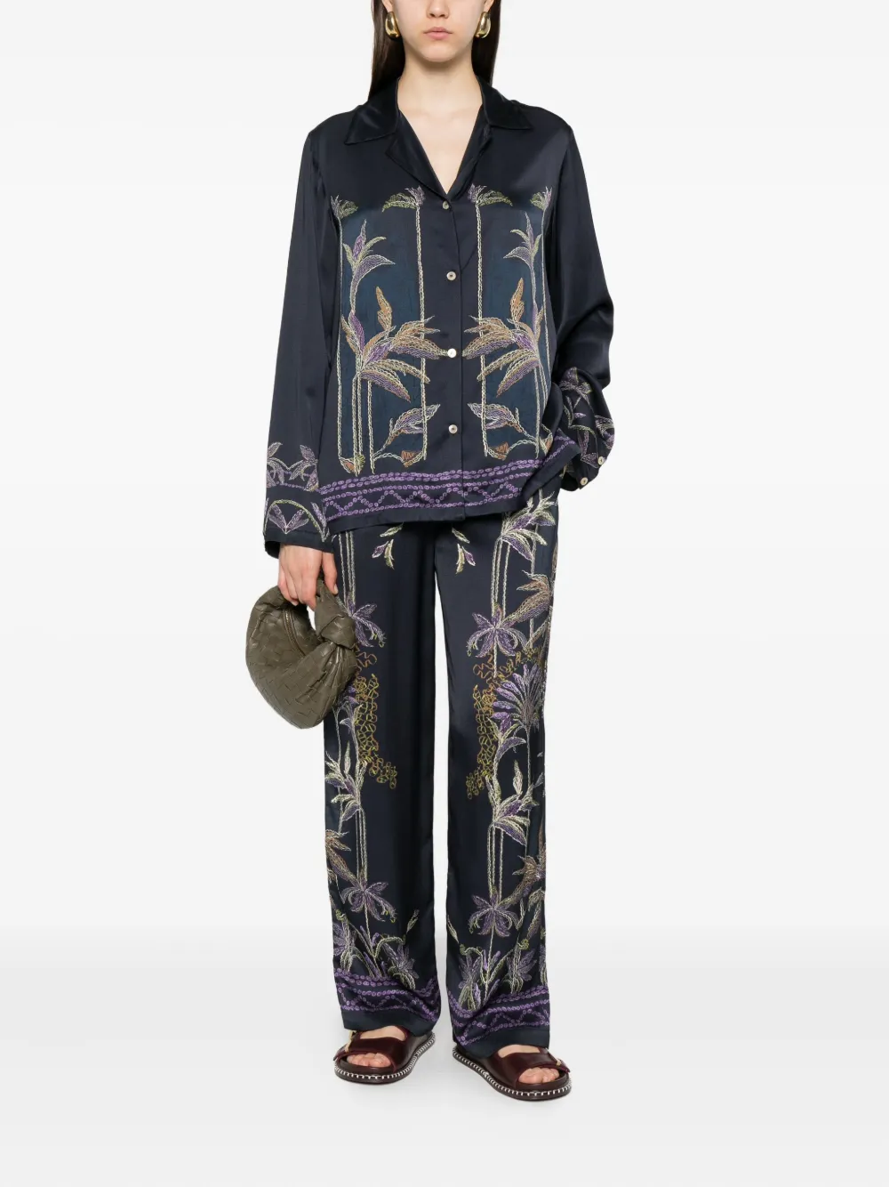 Forte Forte Blouse met geborduurde bloemen - Blauw