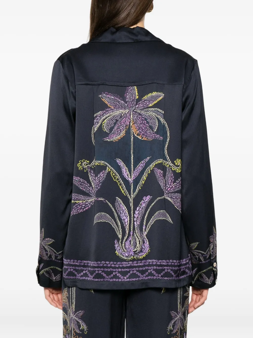 Forte Blouse met geborduurde bloemen Blauw