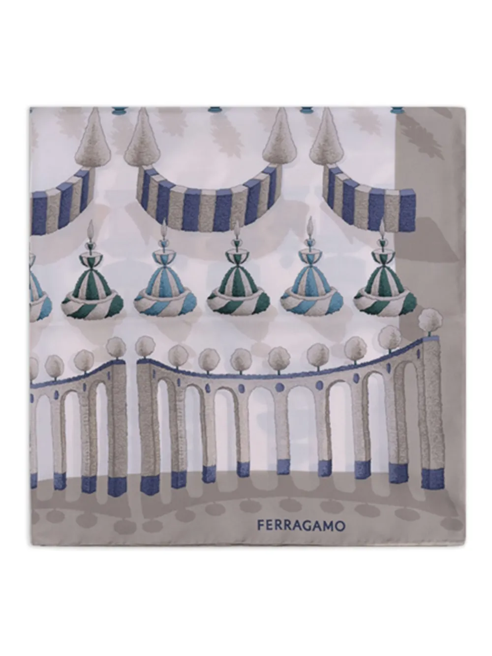 Ferragamo Zijden sjaal met print Beige