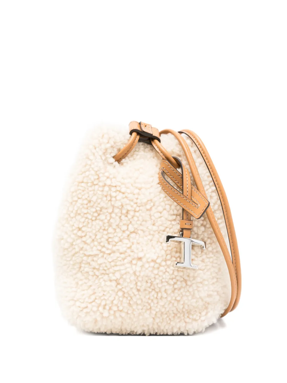 Tod's Shearling Bucket Bag In Neutral