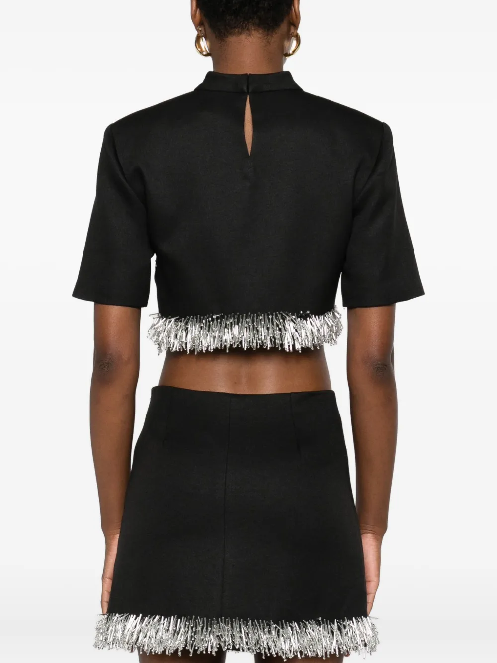 Simkhai Fringe-trimmed Short-sleeve Top In Black