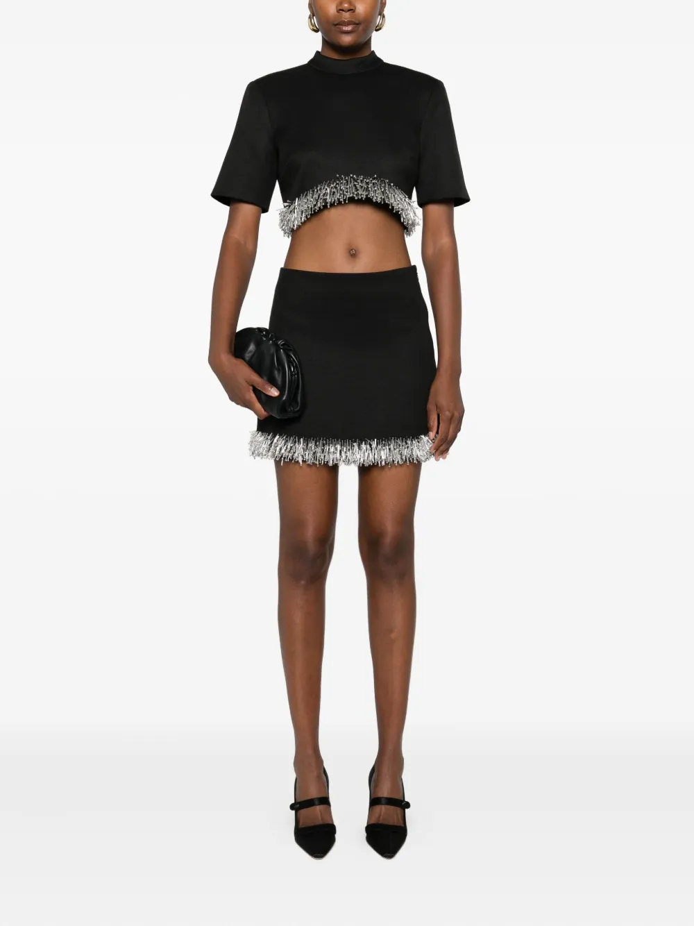Simkhai Mini-rok met franje en kralen - Zwart
