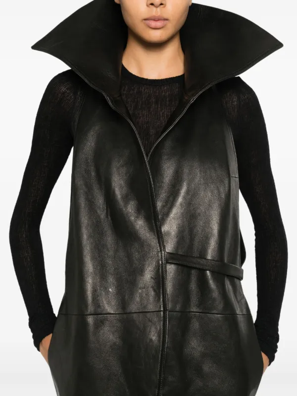 Rick Owens Dracucollar Leather Coat | Black | FARFETCH